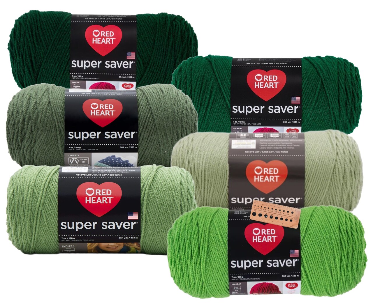 Red Heart - Super Saver Yarn - 6 Balls Assorted Colors (Greenery)